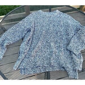 Aerie Womens Chevron Chunky Knit Pullover Side Slit Gray Sweater Medium